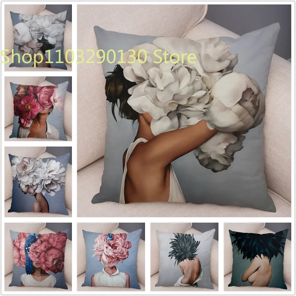 

Harajuku Aesthetic Pillow Case Decor Sexy Flower Feather Print Pillowcase Sofa Home Polyester
