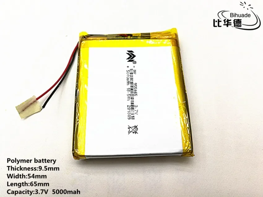 Rechargeable battery 955465 955565 3.7V 5000mAH rechargeable lithium polymer battery Li-Po for tablet power bank hand warmers PH 2.0mm 2pin plug