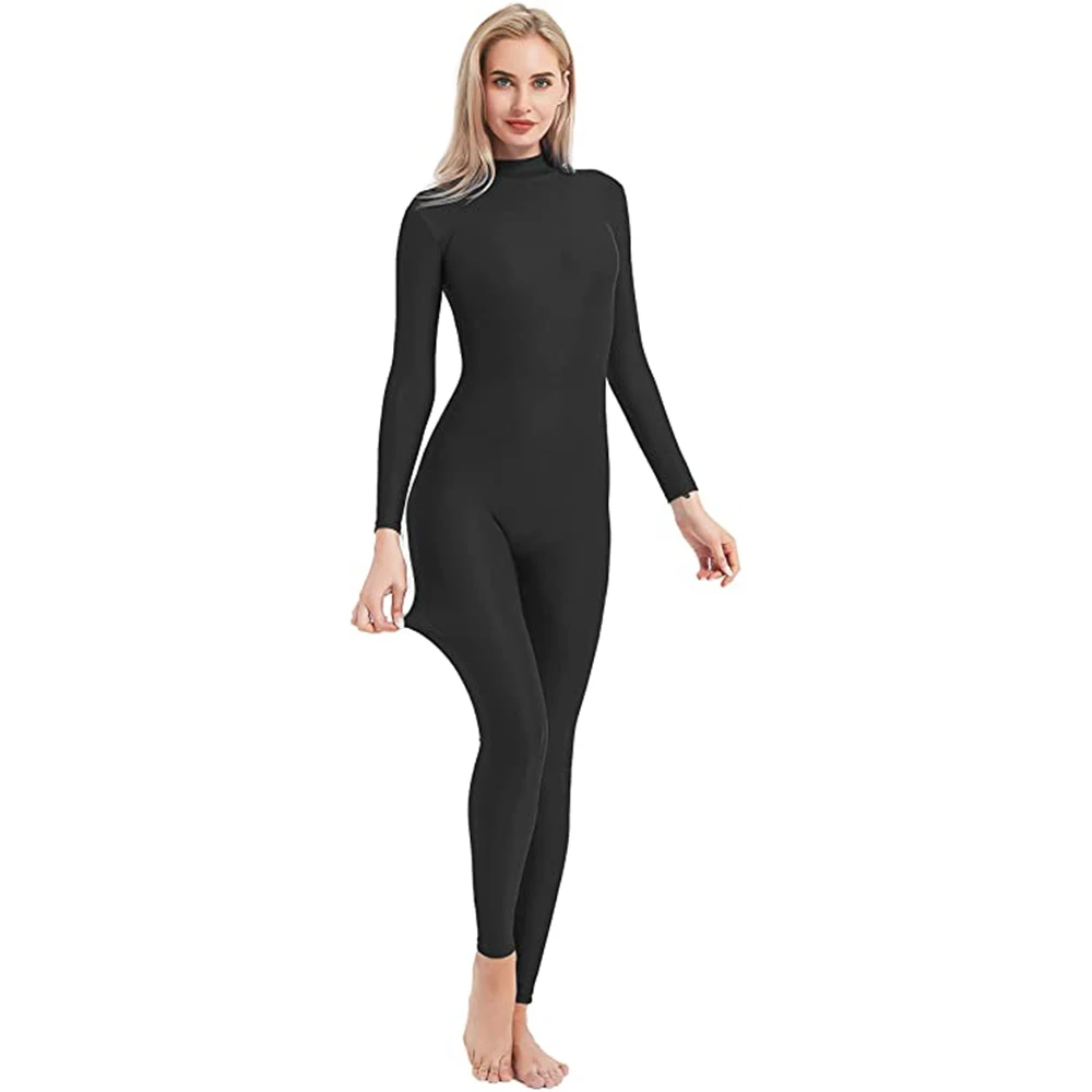 SPEERISE Women Ballet Dance Unitard Turtle Neck Long Sleeve Black