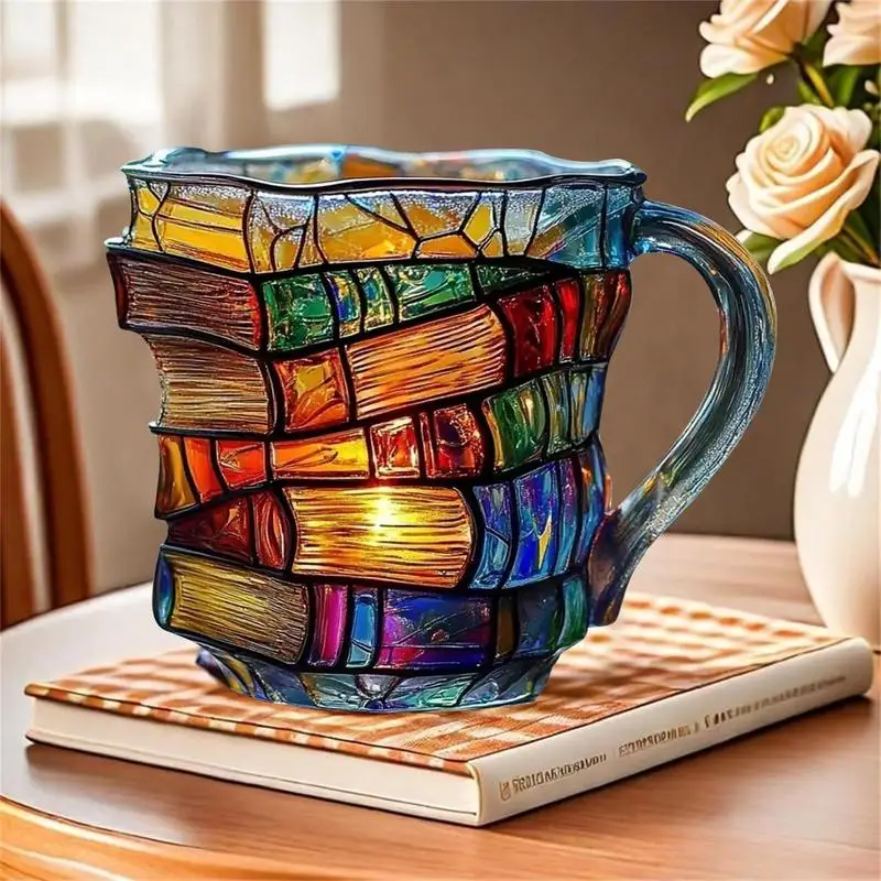3D Book Stack Coffee Mugs Painted Book Mug with Handle Novelty 3d Painted Books Coffee Mug for Book Lovers Collection