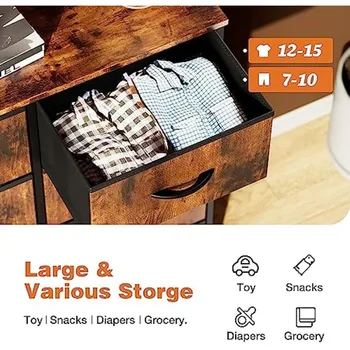 Brown 8 Drawers Dresser for Bedroom Chest Organizer Storage with Fabric Bins 4