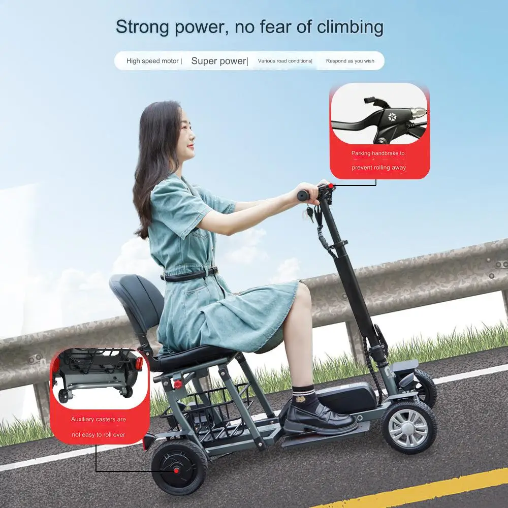 New 4 wheel electric scooter for disabled people travel folding scooter Aluminum alloy small folding four wheel electric vehicle