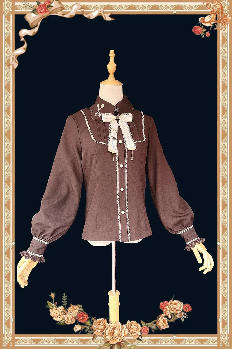 Chocolate Drip Sauce Embroidered Shirt Lolita Long Sleeves Laydown Blouse By Infanta