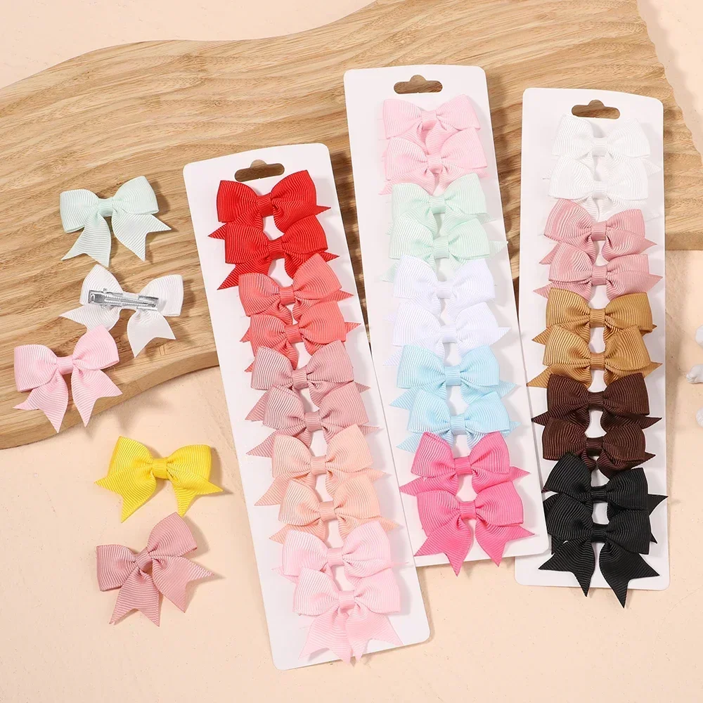 10Pcs/Set 1.9'' Solid Color Ribbon Hair Clips For Baby Girls