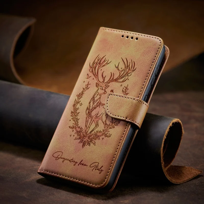 3D Lucky Deer Leather Wallet Phone Case Cover