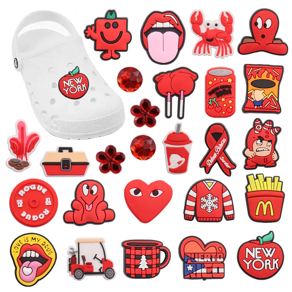 

Wholesale 50pcs Shoe Charm Red Sweater Crab Heart French Fries Accessories PVC Shoe Decoration For Wristbands Croc Jibz Gift