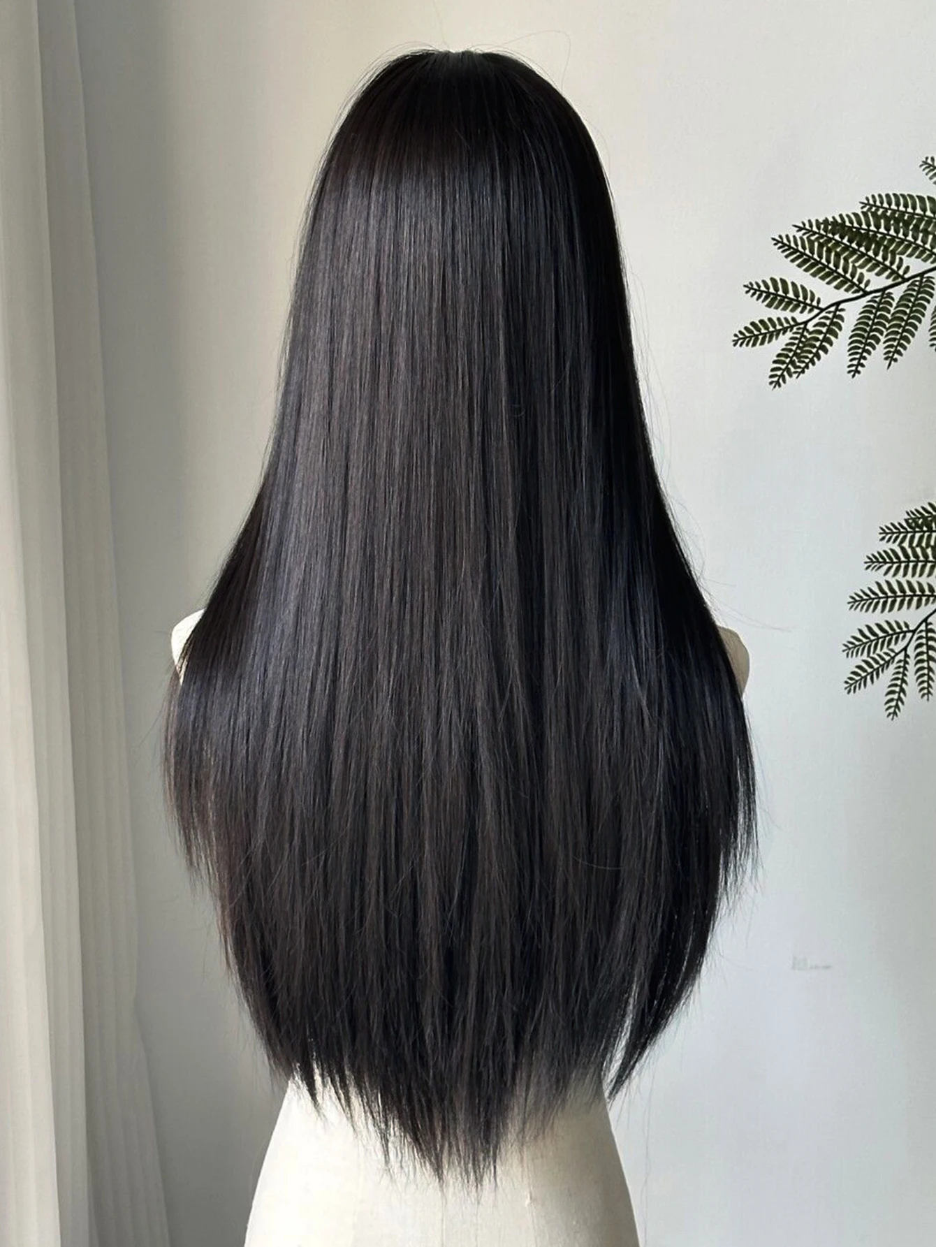 Black Synthetic Straight Wig with Bangs for Women Cosplay Party