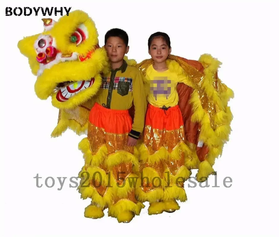 Folk Art Lion Dance Mascot Costume Pure Wool Blend Southern Lion For Two Kids Performance Costume