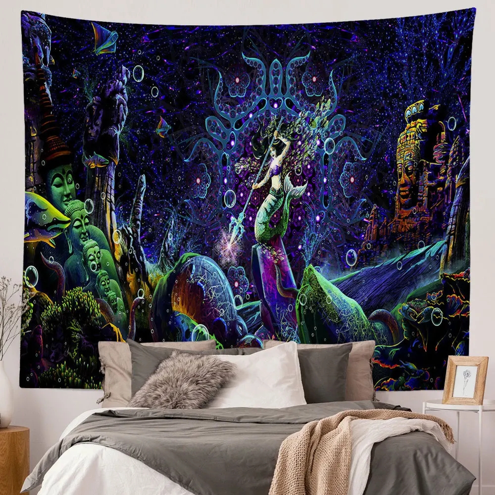 Psychedlic Mermaid Pattern Tapestry Art Room Wall Hanging Throw Tapestry Decor 