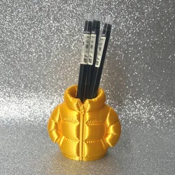 Sustainable 3D Printed Down Jacket Design Pen Holder - Creative Desktop Ornament & Home Décor Gift (Gold no pen)