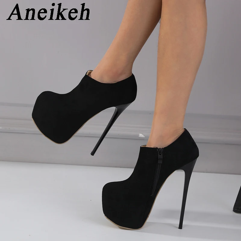 

Aneikeh 2024 Spring Autumn Sexy Super High Heel Rome Style Classics Black Round Toe Women Party Dress Career Pumps Size 35-42