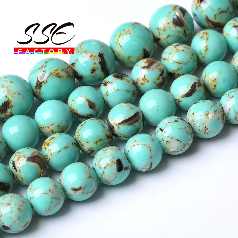 

A + бусины из натурального синего и зеленого ракушек и бирюзы, круглые бусины россыпью, стандартные браслеты, ожерелья 4, 6, 8, 10, 12 мм, 15 дюймов