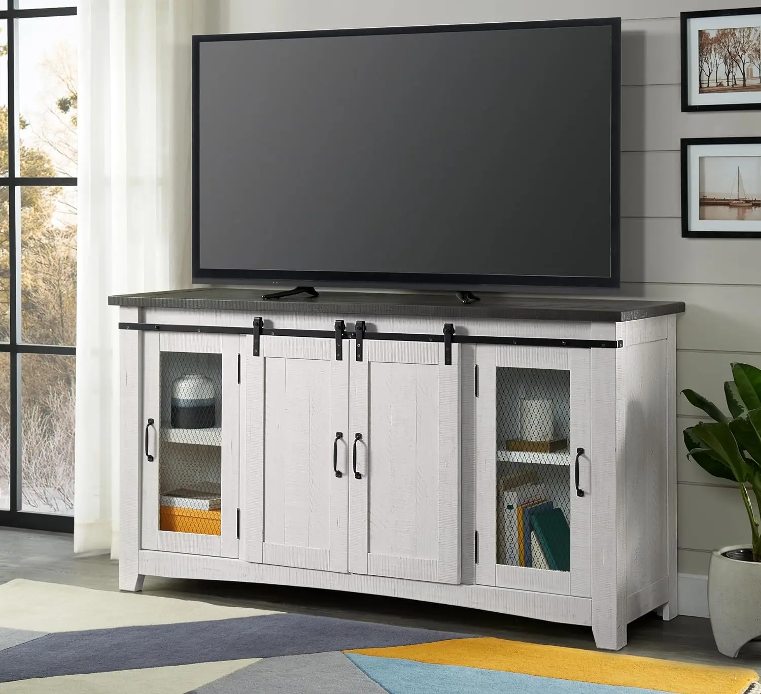

TV Stand, White Stain with Grey Stain Top