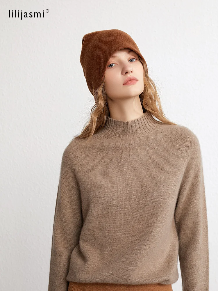 100% Cashmere Caps Simple Solid Hat Double Layers Soft Knit Hat Beanies Fall Winter Spring Warm Caps Skullies Women Bonnet Pure 4