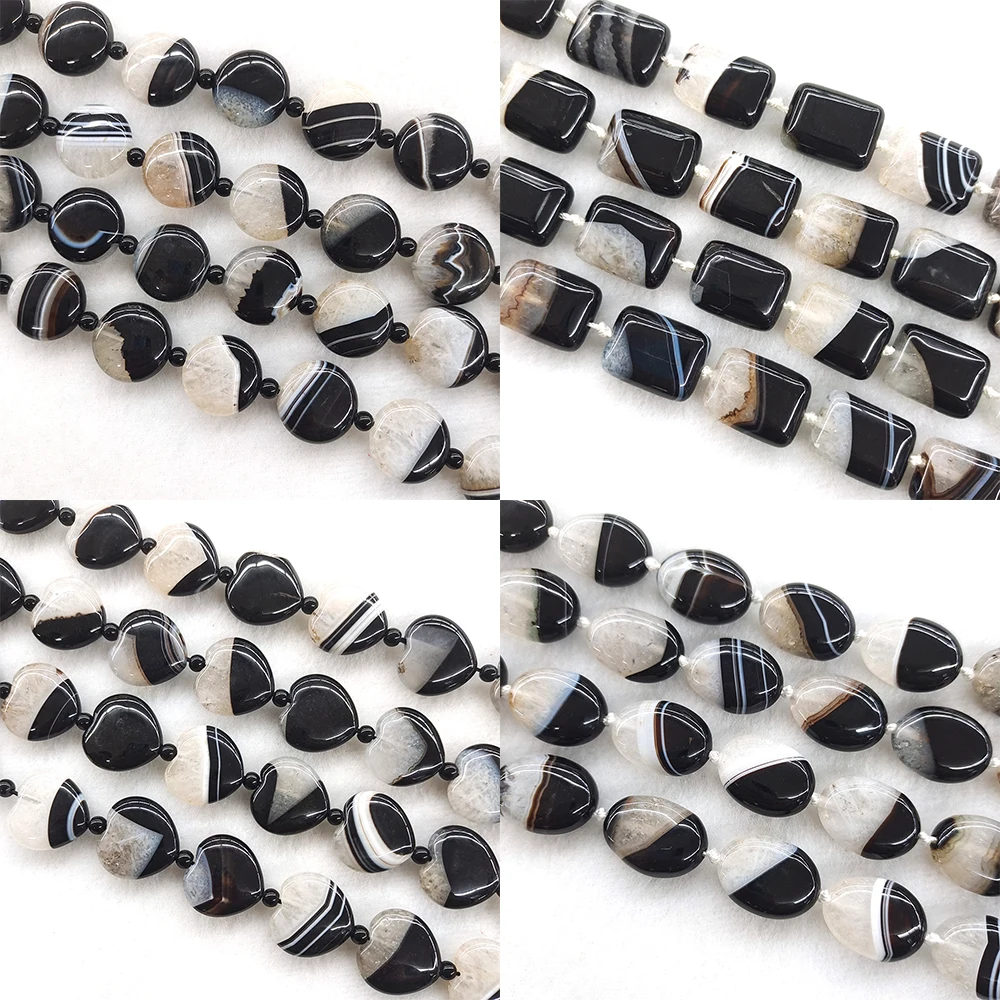 6가지 형태의 천연 블랙 우루과이 아게이트 쿼츠 드루지 타원형 하트 원형 사각형 구멍 있는 크리스탈 보석 DIY 주얼리 재료
