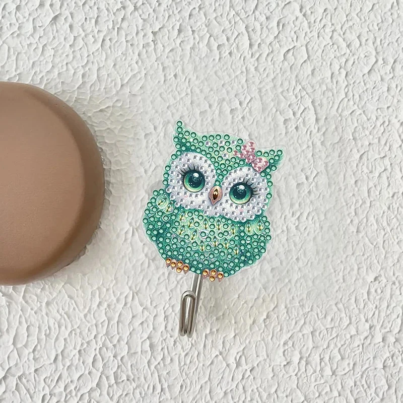 DiaPai 6pcs/set DIY Crystal Wall-mounted Key Hook Kit Special-shaped Owl Diamond Painting Rhinestone Embroidery Home Decor Gift