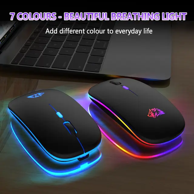 Wireless Mouse Bluetooth and 2.4GHz Dual Modes Rechargeable RGB Ergonomic Silent Click for PC iPad Laptop Cell Phone TV 3