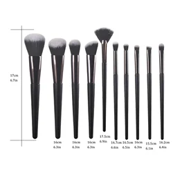 Complete Makeup Brush Collection: Foundation, Contouring, Eyeshadow, and Eyebrow Essentials (10 pcs black)