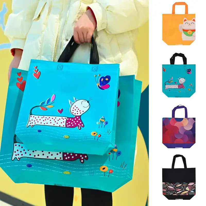 Non-woven Fabric Shopping Bag For Women Printed Folding Eco Bag Travel Grocery Reusable Film Coated Storage Bags Shopping Pouch 2