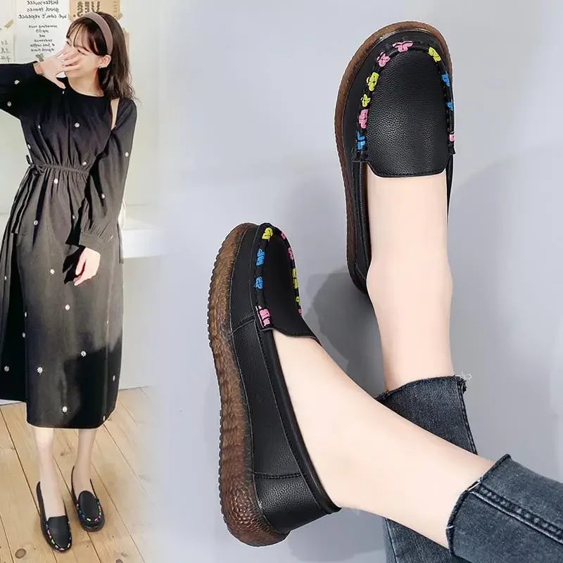 

Туфли-лодочки женские из натуральной мягкой кожи, Рабочая обувь на высоком массивном каблуке, средний каблук, черные