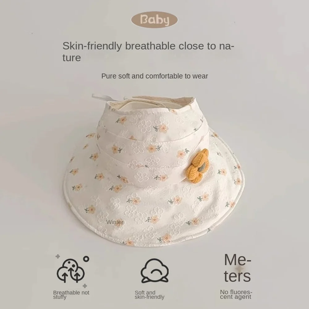 Comfortable Korean Style Empty Top Sunhat Cotton Breathable Baby Sun Shading Hat Anti-UV Flower Children's Fisherman Hat Girls