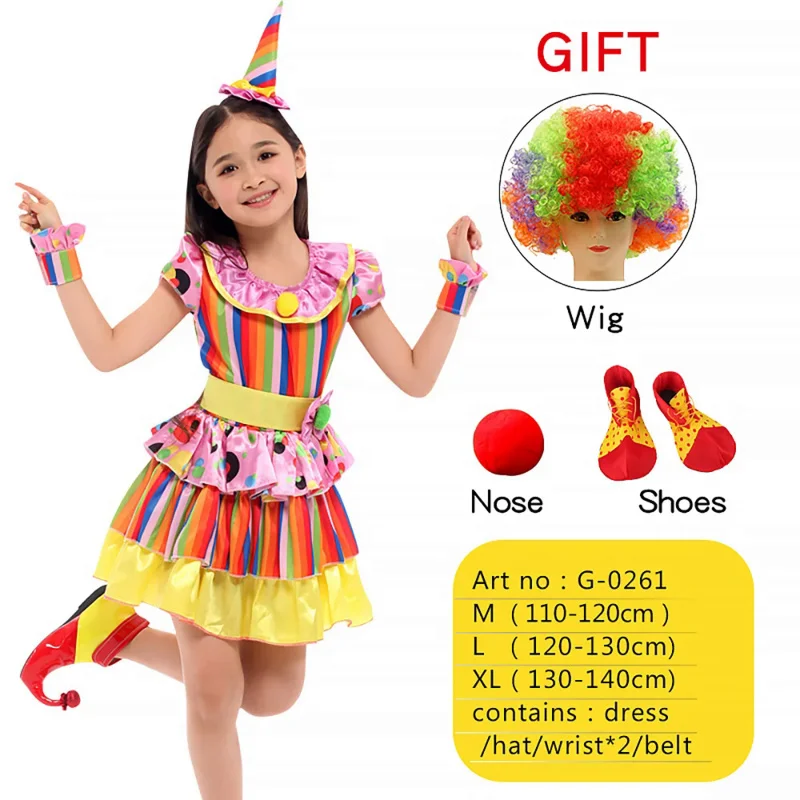 

Halloween Funny Clown Cosplay Costumes with Wig Shoes Foam Nose Christmas Carnival Party Boy Girl