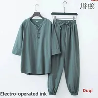 Cotton Linen Buddhist Layman's Clothing Set Zen Style Vegetarian Suit Men's And Women's Styles for Worshiping Buddha