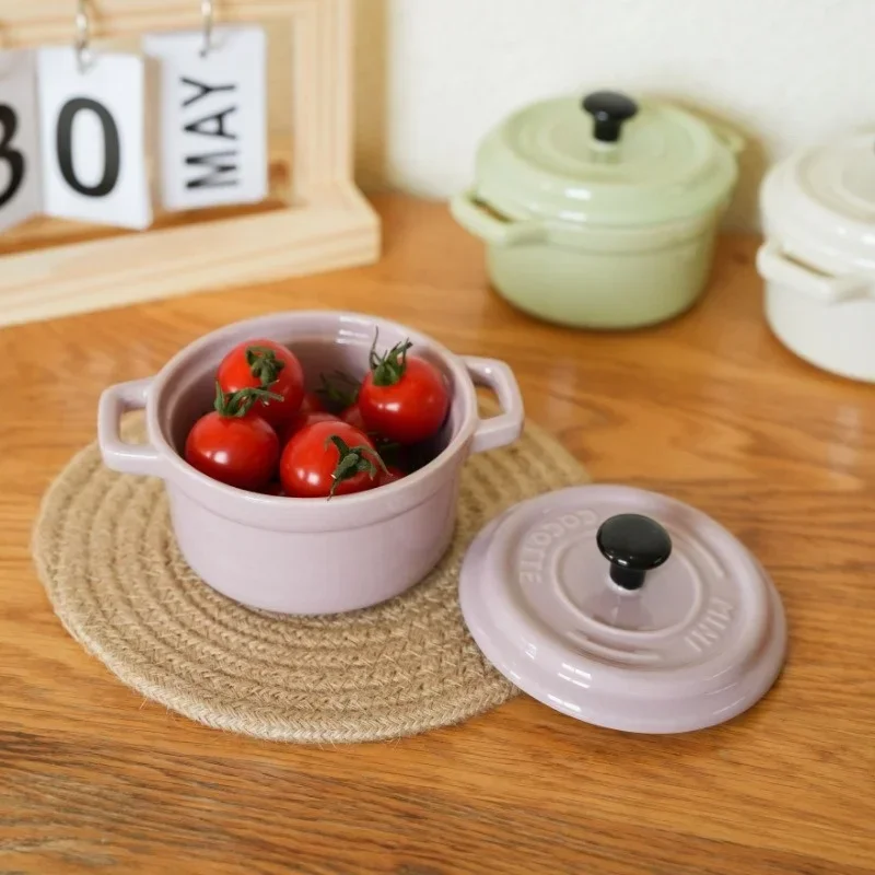Ceramic Breakfast Ramekins with Lids - Oven Safe Mini Casserole Bowls for Soufflé & French Onion Soup
