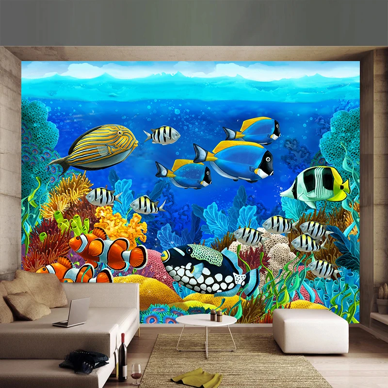 verslag doen van Afscheiden Vervagen Custom 3D Cartoon Muurschildering Behang Voor Kinderkamer Behang Onderwater  Wereld Vis Coral En Waterplanten Woondecoratie Fresco| | - AliExpress