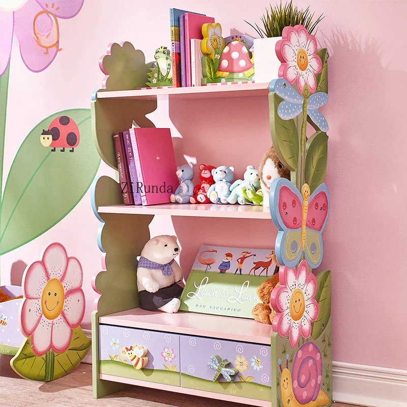 Children's bookcase, bookshelf, drawer storage rack, floor-to-ceiling picture book rack, cartoon children's room powder