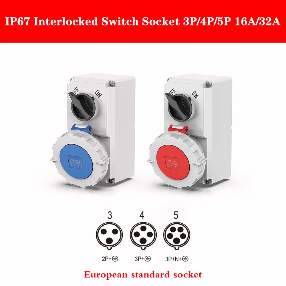 IndustrialSocketWithInterlockSwitchIP6716A32ARefrigeratedContainerIndustryWaterproofCEESocketGermanStandard
