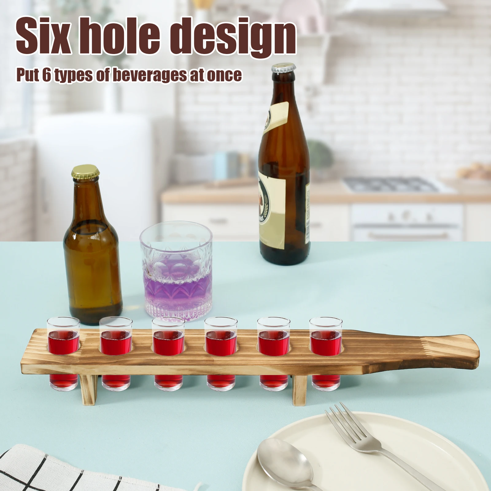 2Pcs Shot Glass Tray Wooden Shot Glass Holder with 6 Holes Wine Glasses Holder Shots Wine Cup Trays for 1.4inch Diameter Glasses
