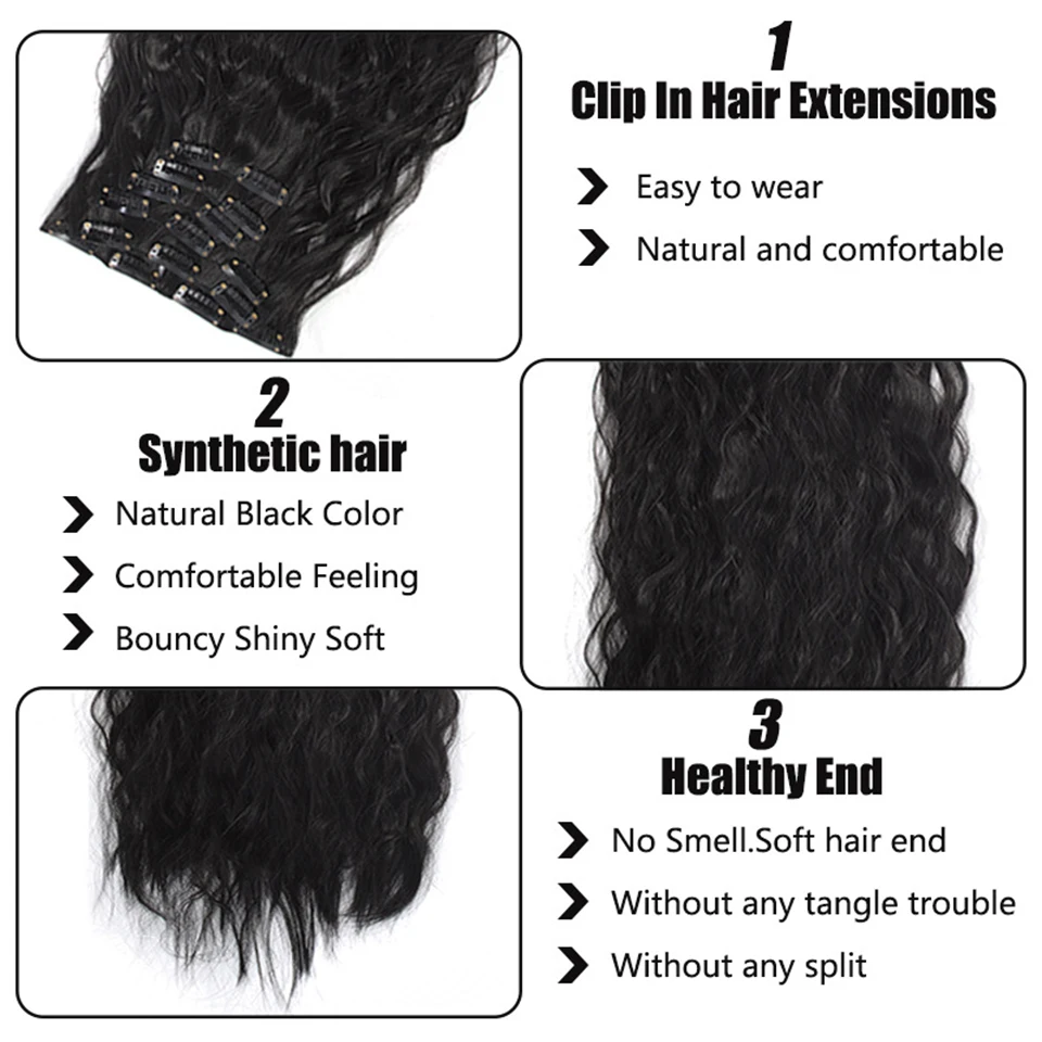 Synthetic Long Wavy Clip In Hair Extensions 24" Hairpiece 6pcs/set For Women Brown Blonde Black Natural Fake Fiber Hair