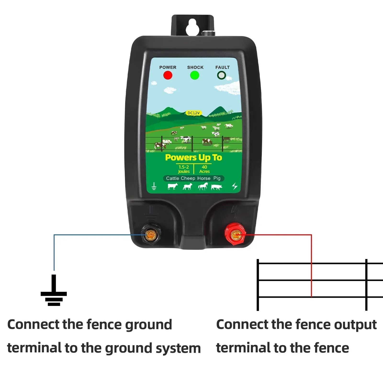 Hot Electric Fence Energizer, High Voltage Controller, Charger for Livestock, Horse, Sheep, Horse, Poultry, 10km