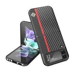EUCAGR Ultrathin Carbon Fiber Leather Shockproof Phone Case for Z Flip 7 (Black)