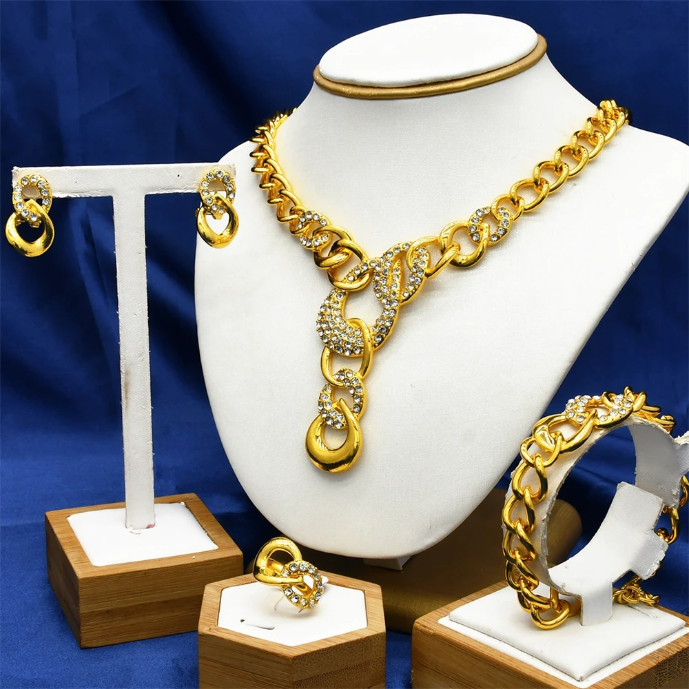 

ESALE 2024 Newest Trendy Women Jewelry Set Italy Gold Plated Necklace Bracelet Earrings Ring Birthday Party Jewelry Set