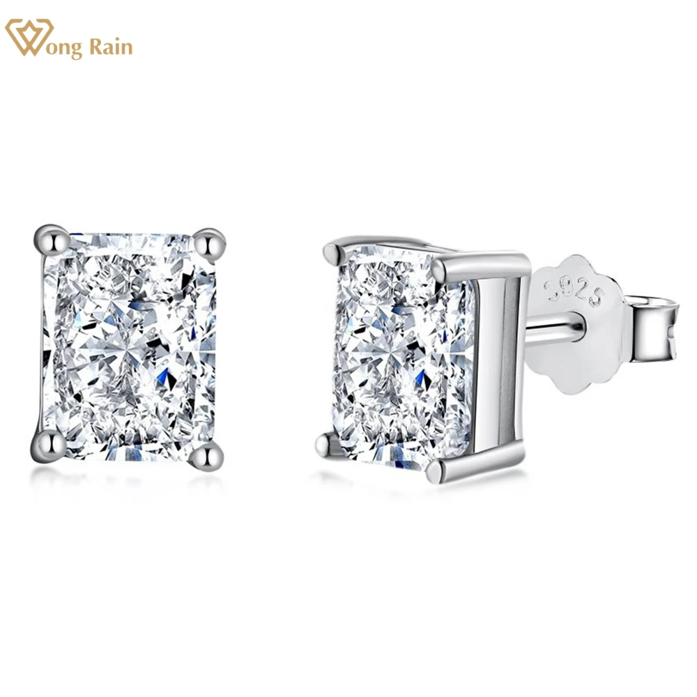 

Wong Rain 100% 925 Sterling Silver 5*7MM Crushed Ice Cut Lab White Sapphire Gemstone Studs Earrings Jewelry For Women Wholesale