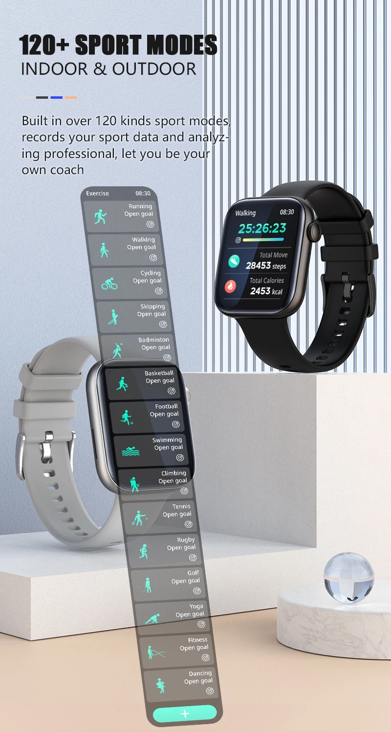 2022 VWAR Smart Watch for Men Women 120+ Sport Mode Fitness Heart Rate Blood Oxygen Tracker Bluetooth Call Waterproof Smartwatch