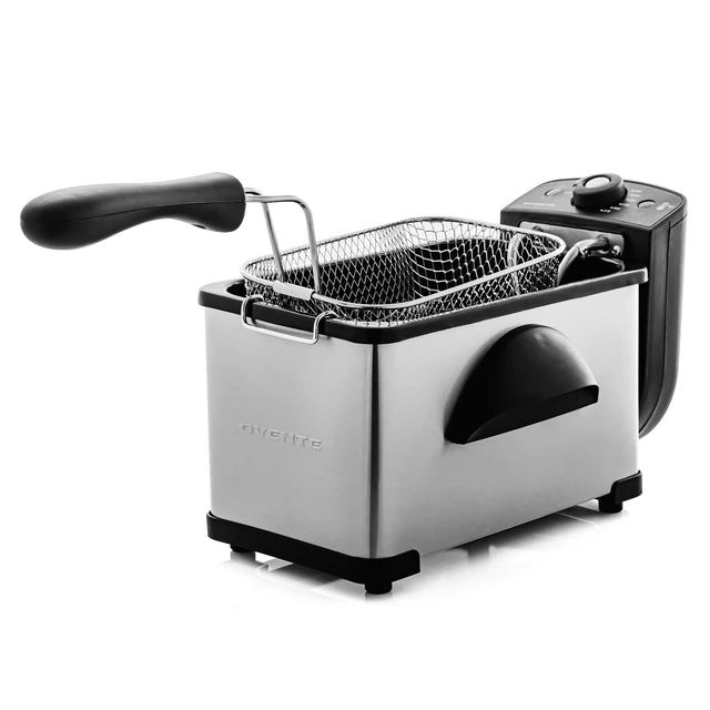 Ovente Electric Deep Fryer 1.5 Liter, 800W Power with Removable Basket &  Cool-Touch Handle, Odor Filter Lid, Compact and Easy-to-Store Fryer, Silver