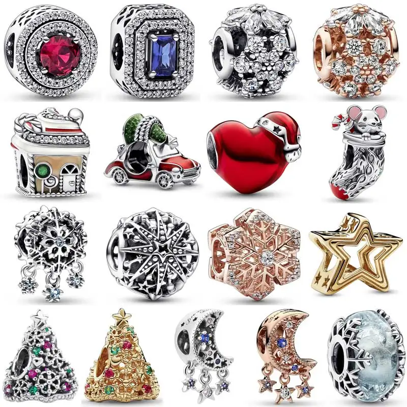 

Sparkling Herbarium Cluster Levelled Festive House Car Snowflake Bead 925 Sterling Silver Charm Fit Fashion Bracelet DIY Jewelry