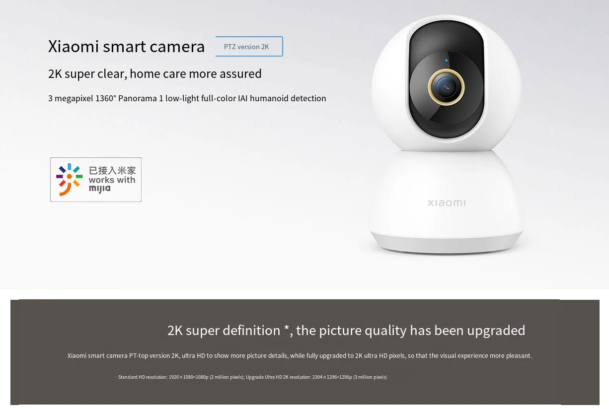 Xiaomi-Mijia Câmera IP Inteligente, 2K, Vídeo 360