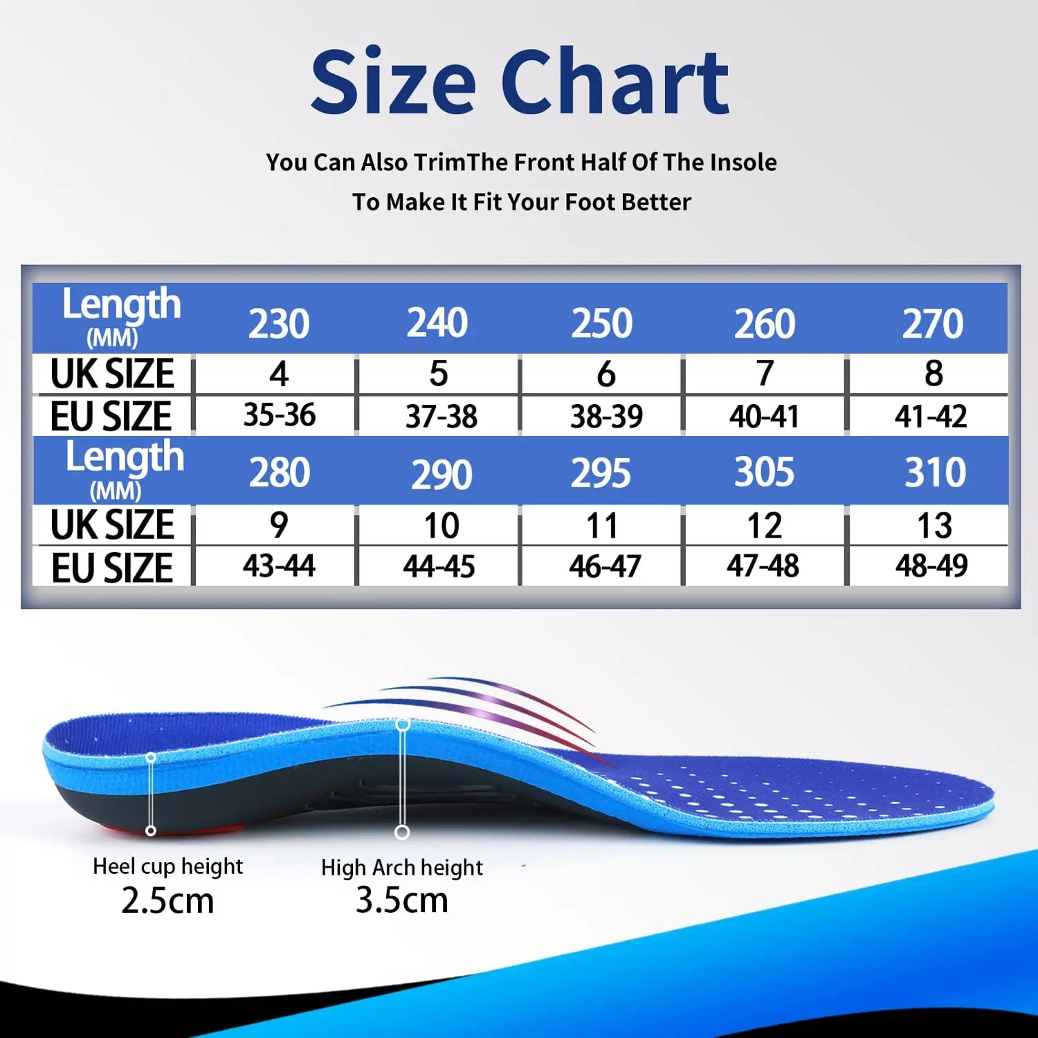 TOPSOLE Orthotic High Arch Support Insoles Comfort Sport Insert for Flat Feet Plantar Fasciitis Foot Valgus Over for Men Women