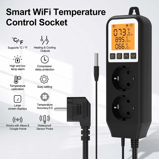 WiFi Digital Temperature Controller Smart Socket Thermostat Sensor Heating Cooling Mode for Nursery Fermentation Reptile Farming 3