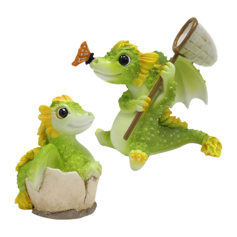 

2 Pcs Baby Dragon Statue Tabletop Figurine Decor Dragon-shape Resin Centerpiece Ornaments Garden