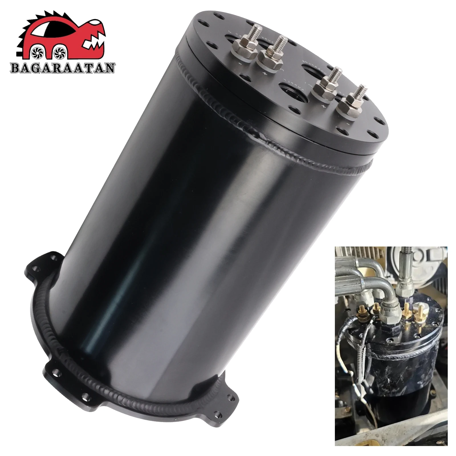 For Walbro Fuel Surge Tank 8AN Port 2.8L Fit 39-40mm Fuel Pumps Black Aluminum For 255 GSS342 For Deatschwerks For AEM