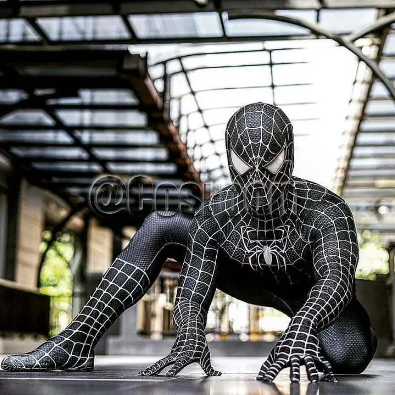 Maschera Spider Nero Bambino - Costume Halloween Supereroe 3D In Spandex Per Cosplay E Carnival