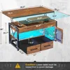 4 in 1 Coffee Tables with Storage Cabinet for Living Room, Small Farmhouse Coffee Table with 2 Fabric Drawers & LED Light 2