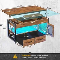 4 in 1 Coffee Tables with Storage Cabinet for Living Room, Small Farmhouse Coffee Table with 2 Fabric Drawers & LED Light 2