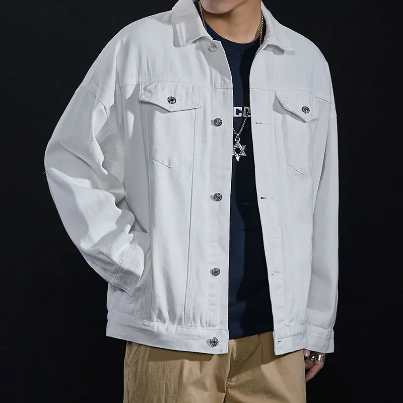 

Мужская хлопковая джинсовая куртка, повседневная однотонная однобортная джинсовая куртка с лацканами, облегающее Мужское пальто на осень, новинка 2022, W264