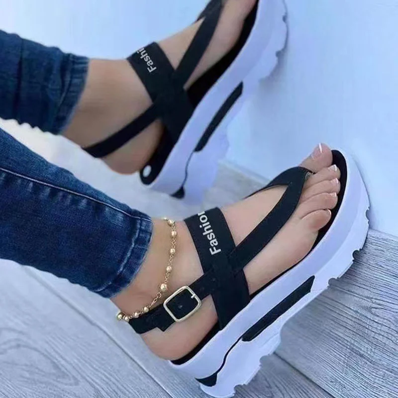 

2022 New Women Sandals Platform Sandals for Summer Buckle Wedges Shoes Women Heels Sandalias Mujer Luxury Summer Flip Flops